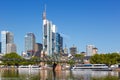 Frankfurt skyline with Main river and Eiserner Steg Bridge travel traveling in Germany Royalty Free Stock Photo