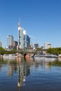 Frankfurt skyline with Main river and Eiserner Steg Bridge travel traveling portrait format in Germany Royalty Free Stock Photo