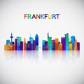 Frankfurt skyline silhouette in colorful geometric style.