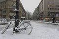 Frankfurt, Snowy day old city view, Snowy Bicycle, Germany, Europe