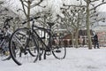 Frankfurt, Snowy day old city view, Snowy Bicycle, Germany, Europe