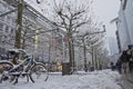 Frankfurt, Snowy day old city view, Snowy Bicycle, Germany, Europe