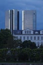 Frankfurt - Towers of banking companies with rain clouds in the evening