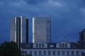 Frankfurt - Towers of banking companies with rain clouds in the evening