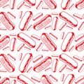 Frankfurter hotdog seamless pattern artline vector design illustration Royalty Free Stock Photo