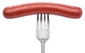 Frankfurter sausage on a fork. File contains clipping path