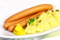 Frankfurter Sausage with mustard,potato Royalty Free Stock Photo