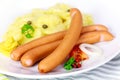 Frankfurter Sausage with mustard,potato Royalty Free Stock Photo