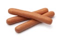 Frankfurter sausages close up for a snack on white background