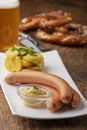 Frankfurter sausages on rustic wood Royalty Free Stock Photo
