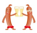 Frankfurters sausages characters having fun together