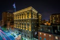 Franklin Street at night, in Mount Vernon, Baltimore, Maryland