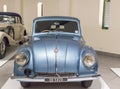 Franschhoek, Western Cape, South Africa - 16 December 2018: Vintage blue Tatra 1938 motor vehicle exhibit at