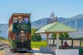 FRANSCHHOEK WESTERN CAPE SOUTH AFRICA - FEBRUARY, 02. 2020: Rickety Bridge Winery railway station for tourist tram Royalty Free Stock Photo