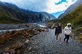 FRANZ JOSEF GLACIER NEW ZEALAND - SEP4,2015 : unidentified tourist trekking in franz josef glacier natural trail ,franz josef is