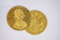 Franz Joseph I, Austro-Hungarian golden ducats from 1915 Royalty Free Stock Photo