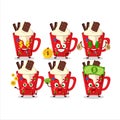 Frappe coffee cartoon character with cute emoticon bring money