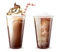 Frappe coffee, cola with ice cubes in plastic cups