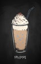 Frappe coffee cup isolated on black chalkboard