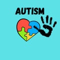 Autism, colorful puzzle and hands