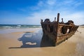 Fraser Island Maheno Shipwreck on 75 Mile Beach during sunny day year 2019 in Queensland Australia. Royalty Free Stock Photo