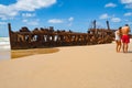 Fraser Island, Maheno shipwreck rusting away on beach under blue sky Royalty Free Stock Photo