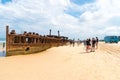 People at the Maheno shipwreck on 75 mile beach, one of the most popular landmarks on Fraser Island, Fraser Coast, Queensland, Aus Royalty Free Stock Photo