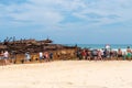 People at the Maheno shipwreck on 75 mile beach, one of the most popular landmarks on Fraser Island, Fraser Coast, Queensland, Aus Royalty Free Stock Photo