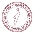 Fraser Island round rubber stamp with island map.