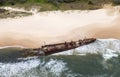 Fraser Island ship wreck, aerial view. Royalty Free Stock Photo