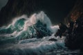 frash ocean waves crash on rocks Generative AI