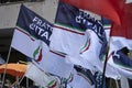 Fratelli d`Italia`s party flags during a political rally in Genoa, Italy