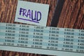 Fraud and Chart write on sticky notes  on office desk Royalty Free Stock Photo