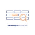Fraud detection concept, analysis services, vector stroke icon