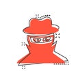 Fraud hacker icon in comic style. Spy cartoon vector illustration on isolated background. Cyber defend splash effect business
