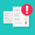 Fraud payment rejected or pay declined caution notification vector illustration flat, bill or invoice receipt with