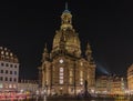 Frauenkirche Church-Martin Luther monument- night scene- Dresden, Germany