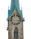 Fraumuenster church tower isolated on white background. Zuerich, Switzerland Royalty Free Stock Photo