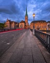 Fraumunster Church and Munster Bridge in the Evening, Zurich, Sw