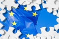 Frayed European flag - Solutions concept in jigsaw puzzle shape