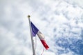 Frazzled flag of France waving in the wind