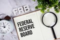 FRB - Federal Reserve Board acronym on notepad, Financial concept background Royalty Free Stock Photo