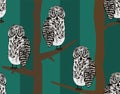 Freak hipster seamless pattern with tawny owls in night forest