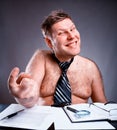 Freak shirtless businessman