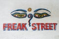 Freak Street sign in Kathmandu on a wall