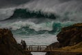 Freak wave at the coastline in Portugal Royalty Free Stock Photo