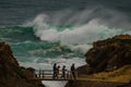 Freak wave at the coastline in Portugal Royalty Free Stock Photo