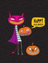 Funny Hand Drawn Happy Halloween Vector Illustration for Card, Invitation, Poster.