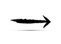 Black arrow isolated on white background. Grunge brush Stroke style with shadow, vector logo icon speed concept Royalty Free Stock Photo