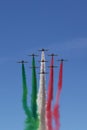 Frecce Tricolore, acrobatic air force patrol of the Italian air force, evolutions with Italian tricolor smoke trails